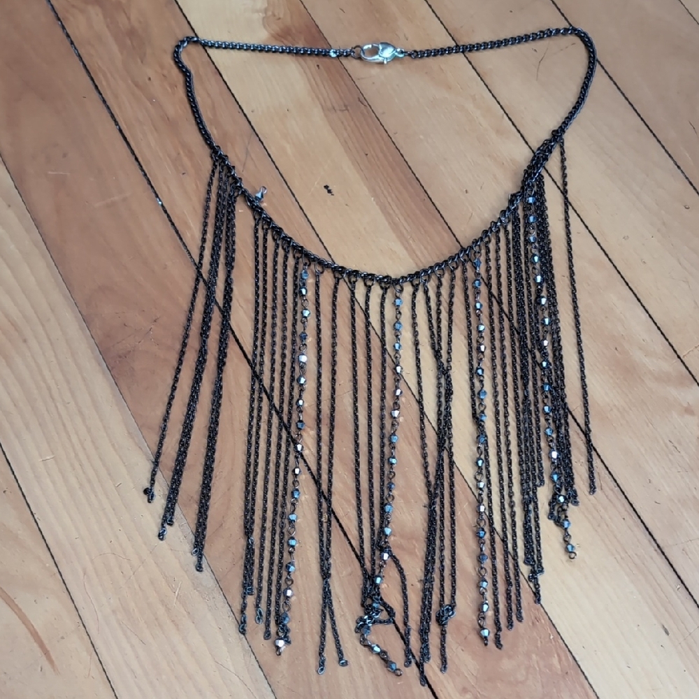 Source Unknown Black and Silver Beaded Necklace